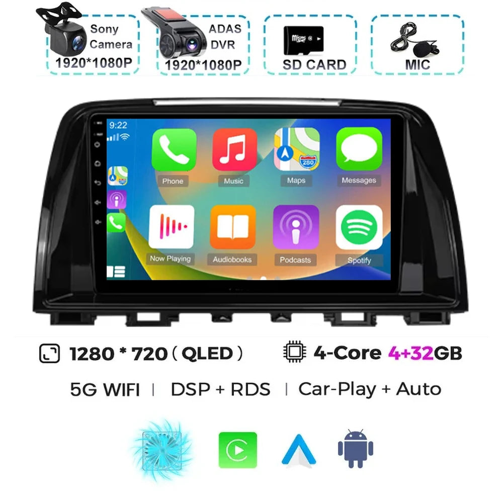 Android 15 For Mazda 6 GJ Atenza Touring Sport GT Carplay Auto Car Radio Multimedia Video Player Navigation GPS No 2Din 2 Din 4G