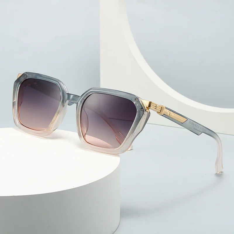 JNPCXI  New Square Women Luxury Sunglasses Retro Rivets Men Gray Pink Gradient Shades UV400 Sun Glasses