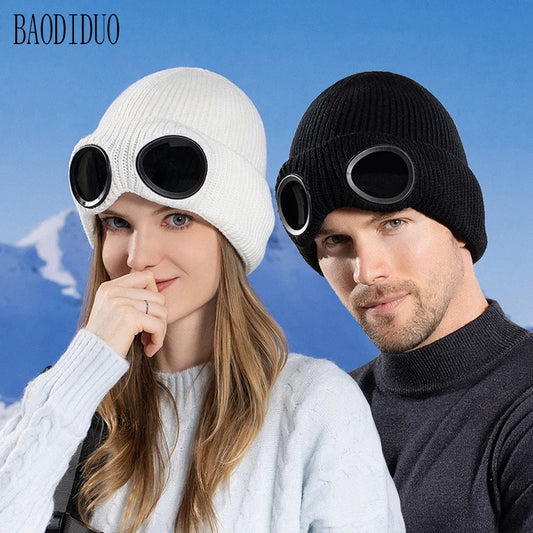 Xinbaoguan 60% acrylic 9535 new winter windproof glasses cover knitted cap for both men and women, with plush warm yarn cap