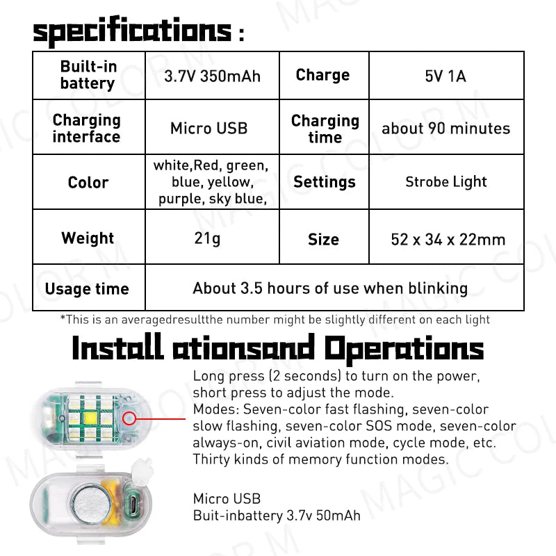 2PCS Wireless LED Strobe Light Remote Control Warning Lamp Flash Indicator Anti-collision For Car Auto Motorcycle Drone Cruise