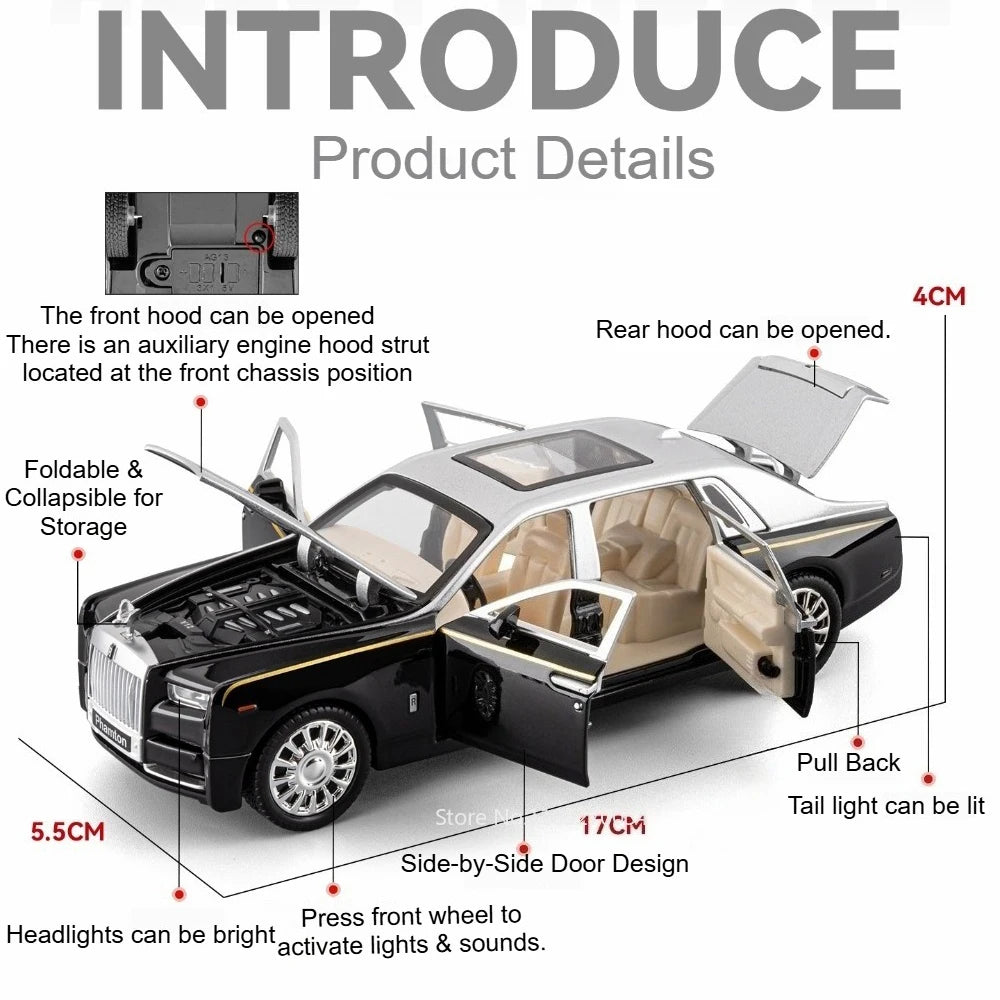 1:32 Rolls Royce Phantom Cullinan Diecast Alloy Model Toys Car Doors Opened with Sound Light Pull Back Toy Bookshelf Decorations