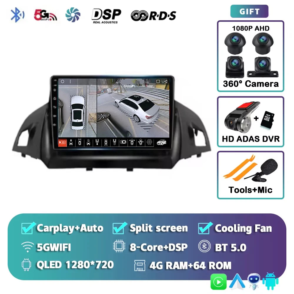 For Ford Kuga 2 Escape 3 2012 - 2019 Android 15 Car Radio Multimidia Video Player WIFI+4G 2din Navigation GPS Head Unit Stereo
