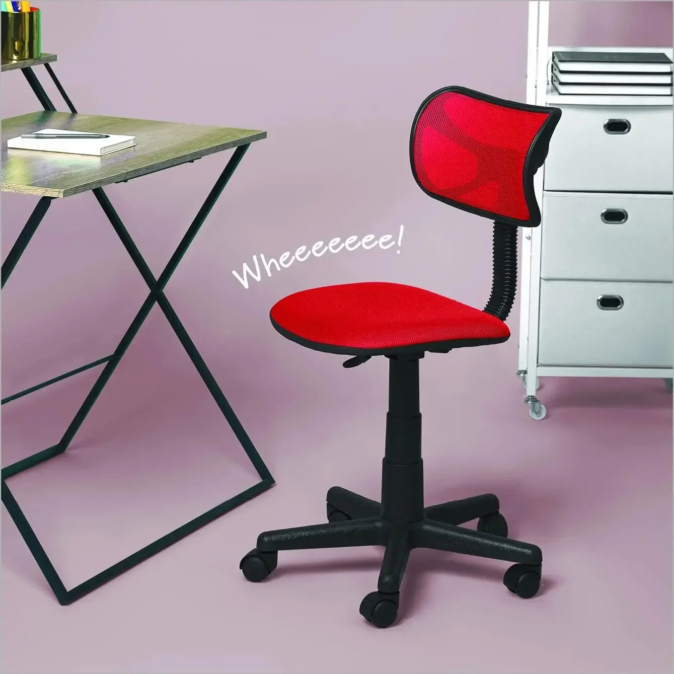 Swivel Mesh Desk Chair, Computer Room Keyboard Desk Table Red 21D x 21W x 33H in