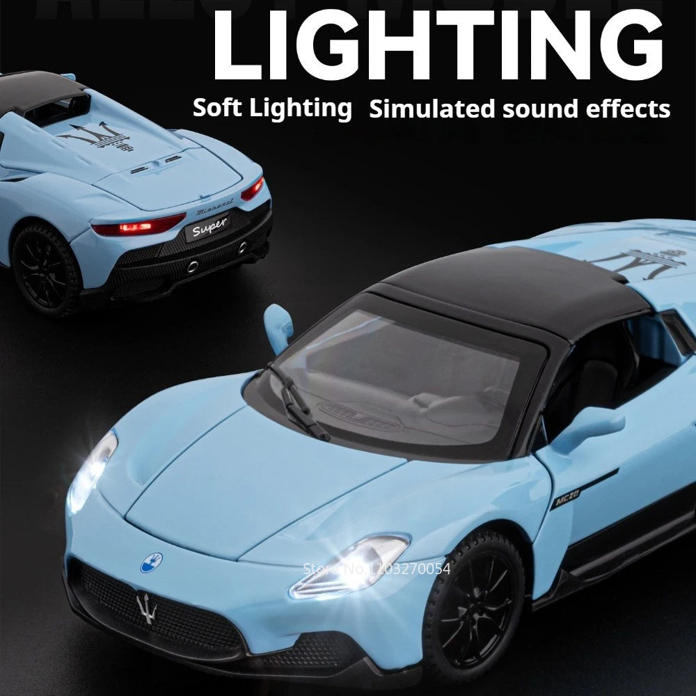 1:32 MC20 720S Miniature Sports Car Diecast Alloy Model Toys with Sound Light Pull Back Doors Opened Vehcies Kids Christmas Gift
