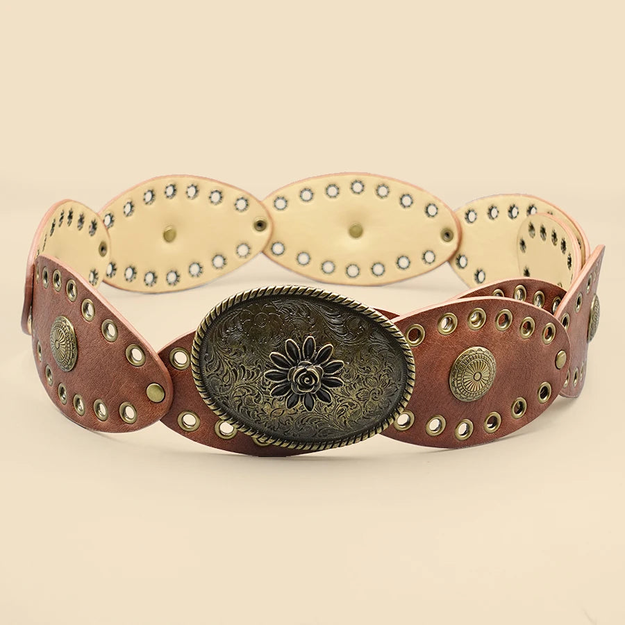 Punk Style Vintage Belt - Round Studded Design with Antique Brass Eyelets, Versatile Waistband for Daily Wear & Urban Styling