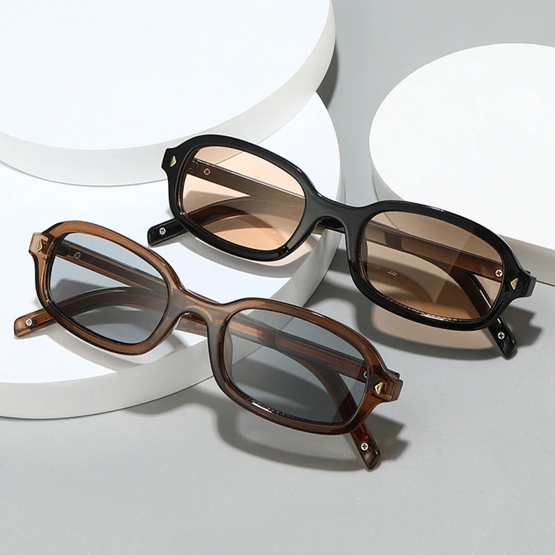 JNPCXI New Small Square Sunglasses Women Retro Leopard Tea Brand Designer Shades UV400 Men Rivets Punk Sun Glasses