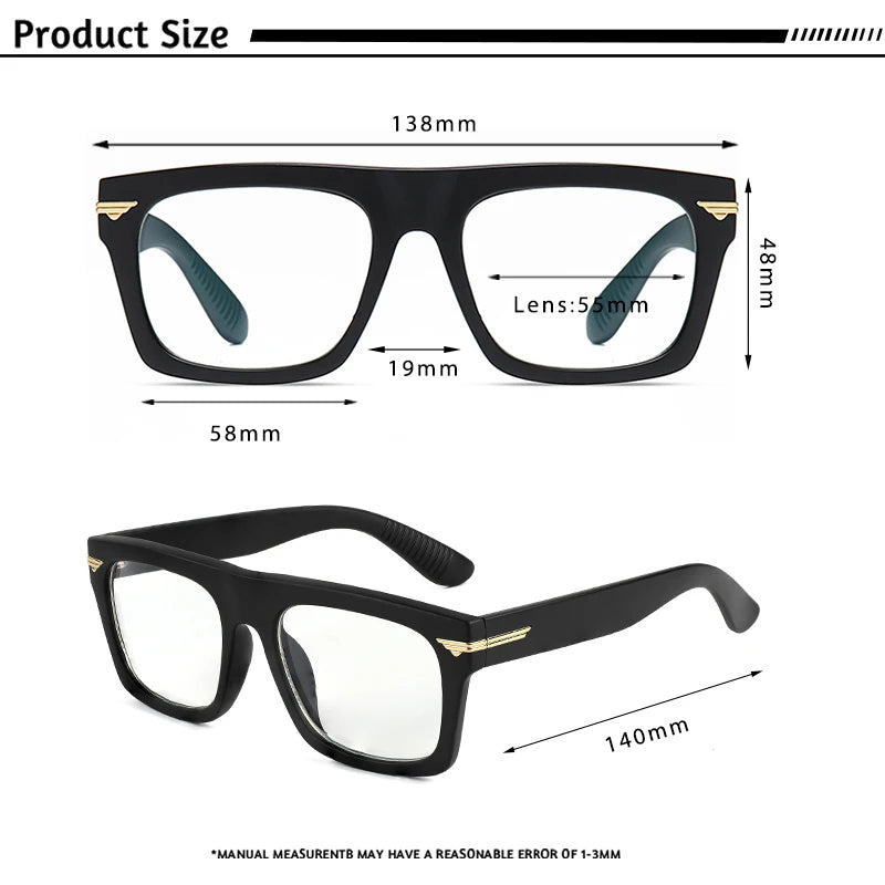 CATERSIDE Men Anti Blue Light Glasses for Square TR90 Frame Ultralight Retro Plain Glasses Trendy Myopia Computer Eyewear Frame