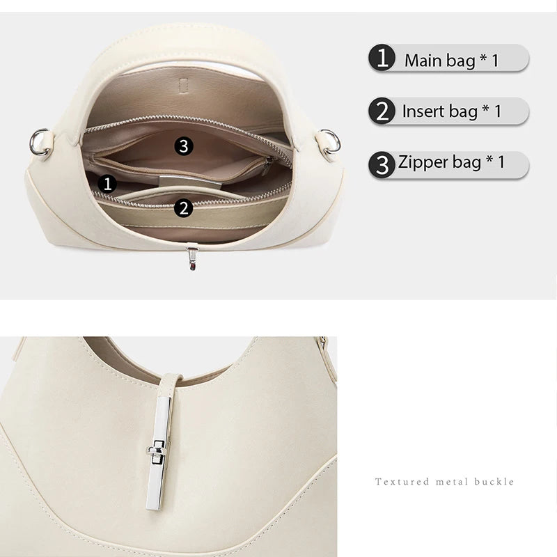 Genuine Cowhide Leather Hobo Underarm Shoulder Bag Luxury Designer Pebbled Leather Twist Lock Mini Handbag 3 Colors