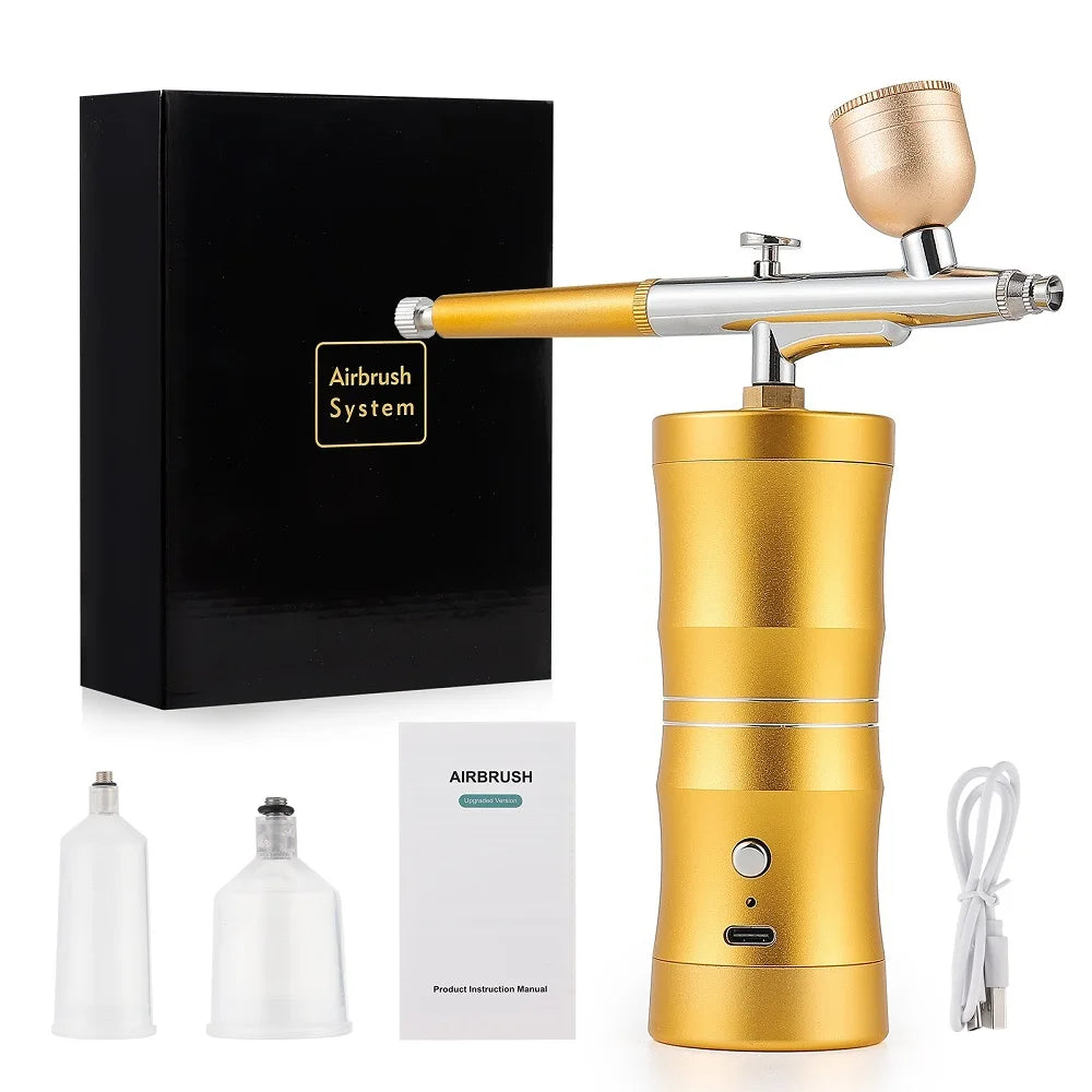 Top 0.3mm Pink Mini Air Compressor Kit Air-Brush Paint Spray Gun Airbrush For Nail Art Tattoo Craft Cake Nano Fog Mist Sprayer