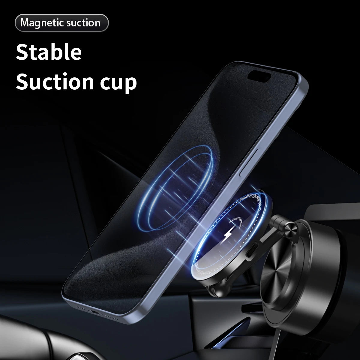Magnetic Car Phone Holder Wireless Charger 360° Rotating Vacuum Mount Stand