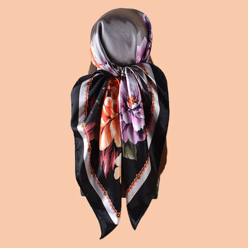 1PC Floral Print Satin Square Scarf Women's Hair Accessory Spring New Style Versatile Belt Bag Decoration Silk Headscarf