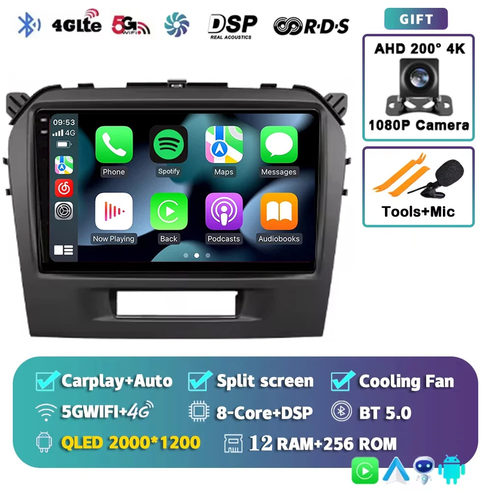 Android 15 2K For Suzuki Vitara 4 2013-2019 12+256GB WIFI Car Multimedia Player wireless Carplay Android Auto 4G Wifi GPS stereo