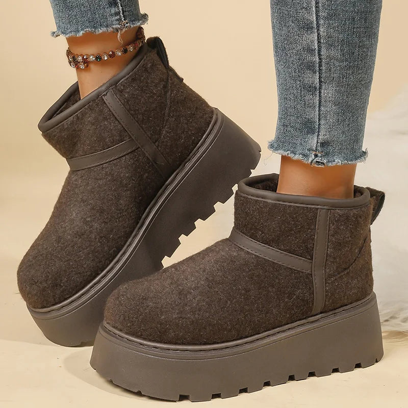 Non Slip Chunky Platform Snow Boots for Women Short Plush Thick Bottom Winter Ankle Boots Woman Slip On Faux Suede Booties Mujer