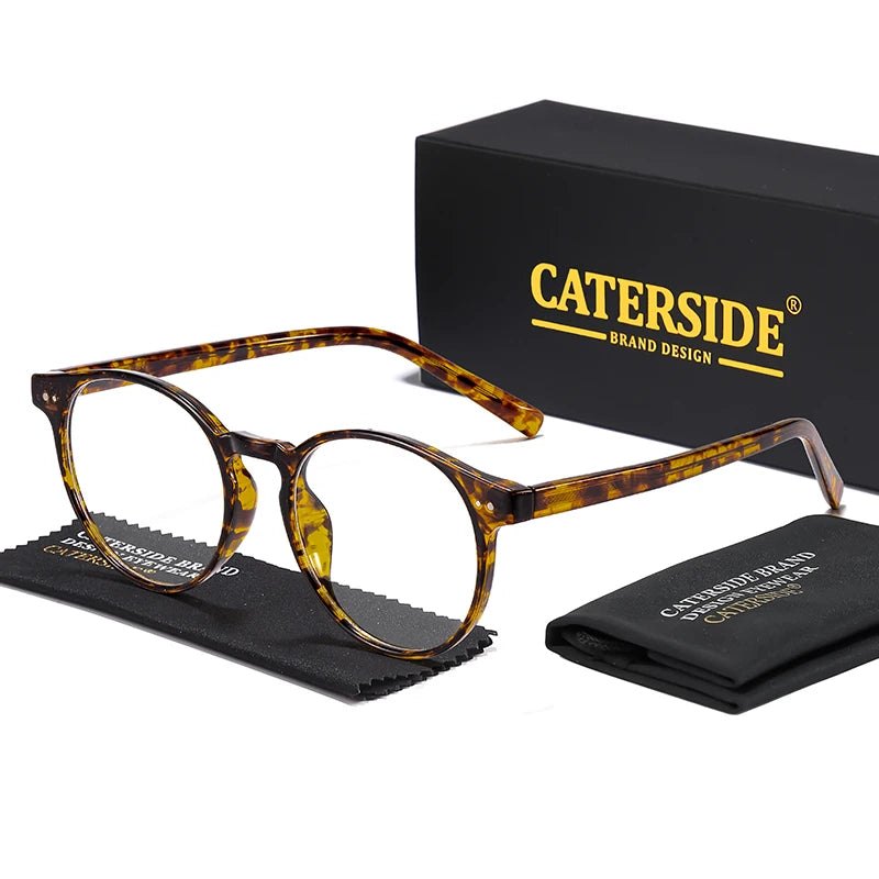 CATERSIDE Vintage Round Men Glasses Frame High-Quality Brand Design Anti Blue Light Reading Glasses Women Optical Frame