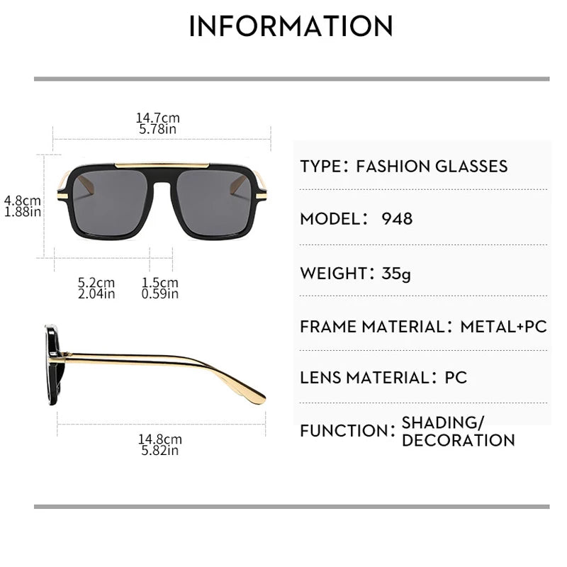 JNPCXI New Retro Square Sunglasses Double Bridges UV400 Fashion Designer Shades for Men And Women Gradient Sun Glasses
