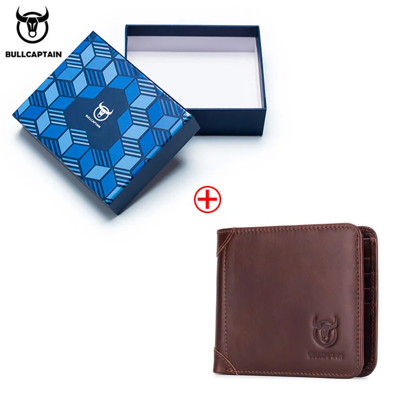 BULLCAPTAIN Free Print Photos Men's Genuine Leather Short Wallet 2021 New Simple Wallets RFID Small Mini Card Holder