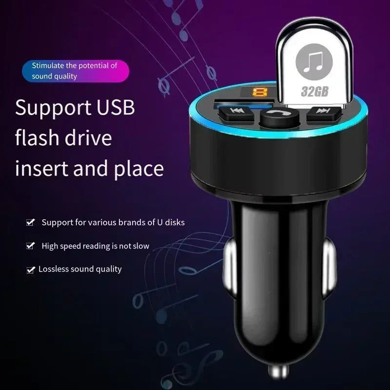 Car Cigarette Lighter Fm Transmitter Bluetooth Receiver Audio Quality MP3 Player Adapter Dual USB Fast Charger Smartphone Charge