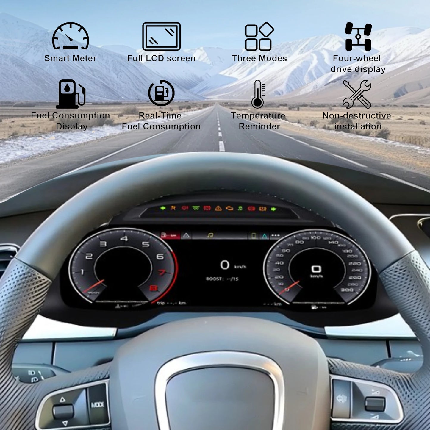 Digital instrument cluster For Audi A4 2009-2012 speedometer 12.3”HD screen1920*720 / iOS Carplay / Android Auto /Plug&Play