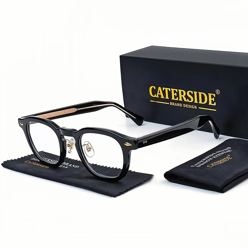 Caterside Retro Oval Eyeglass Transparent Lenses Men High Quality Flat Light  Women Glasses Gift Set Artistic