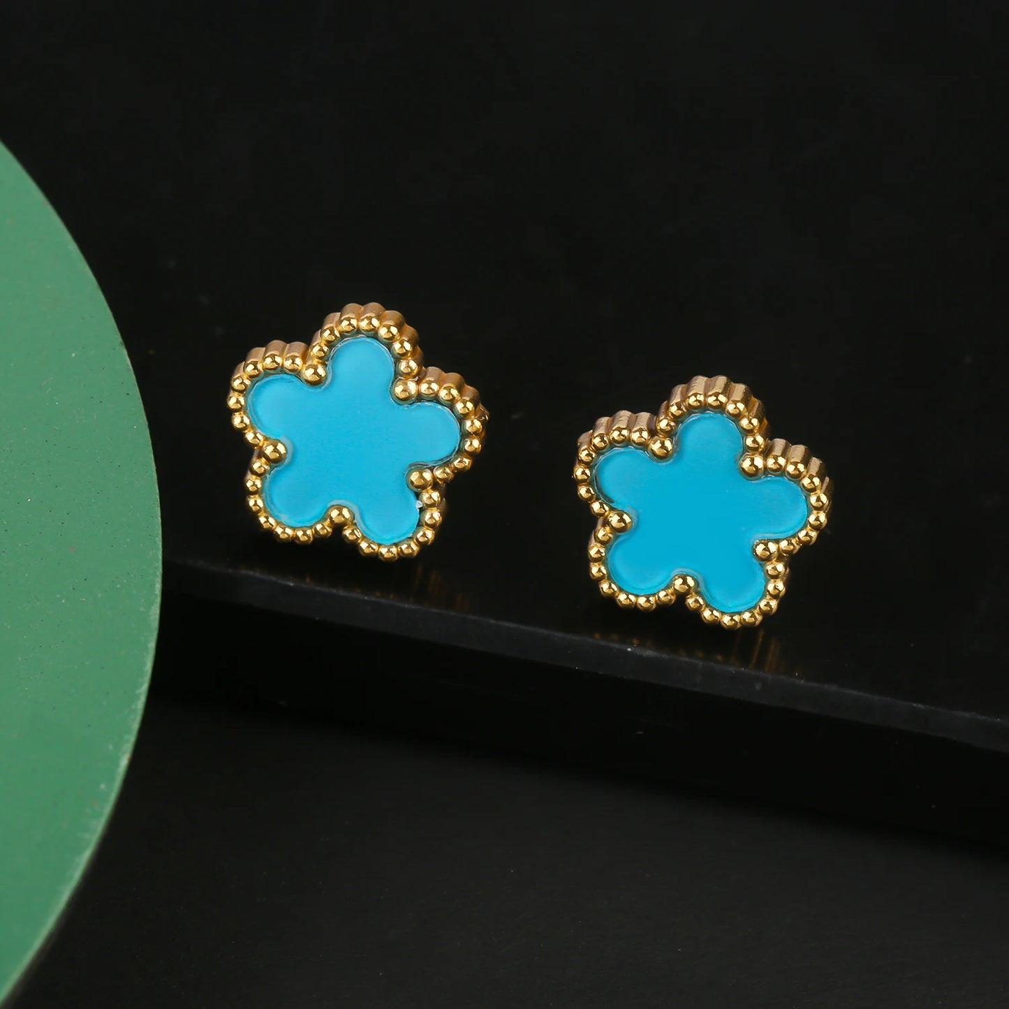 Stainless Steel Leaf Flower Clover Bracelet Jewelry Set Necklace Earrings Woman