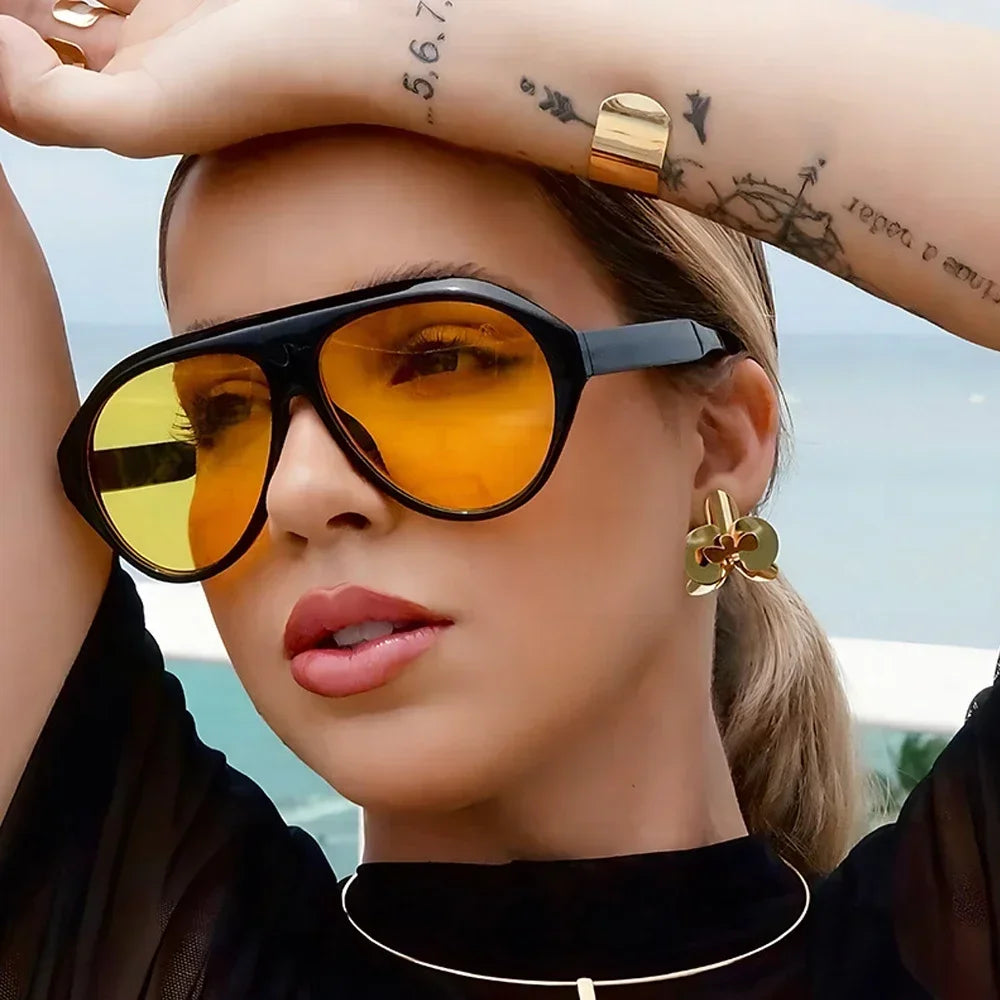 JNPCXI Retro Oversized Sunglasses Women Fashion Brand Designer Round Orange Shades UV400 Men Trending Sun Glasses