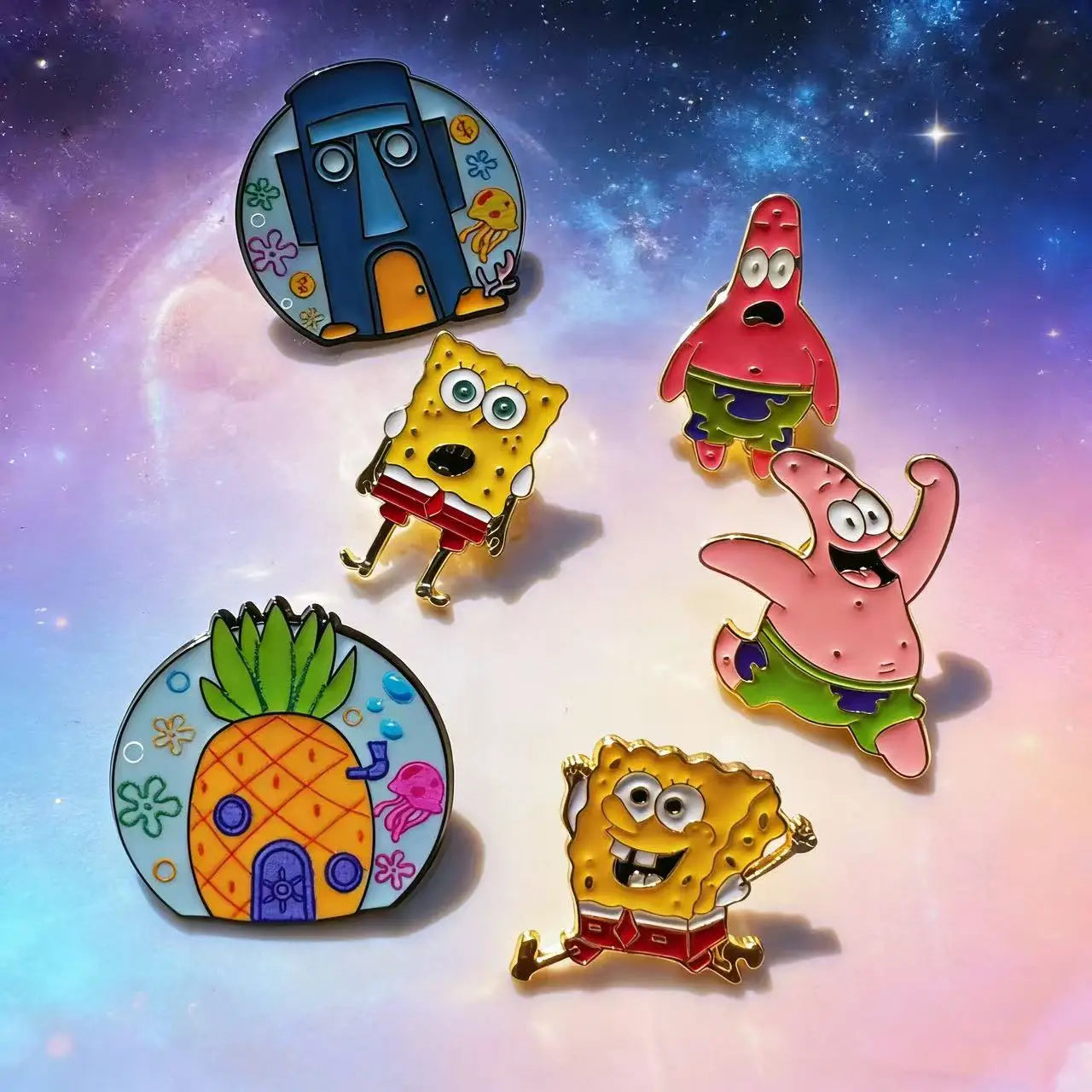 6pcs Anime Cute Enamel Pins Set Captain Eugene H. Armor Abs Krabs Star Brooch Badge for Backpack Collar Lapel - Cute Jewelry