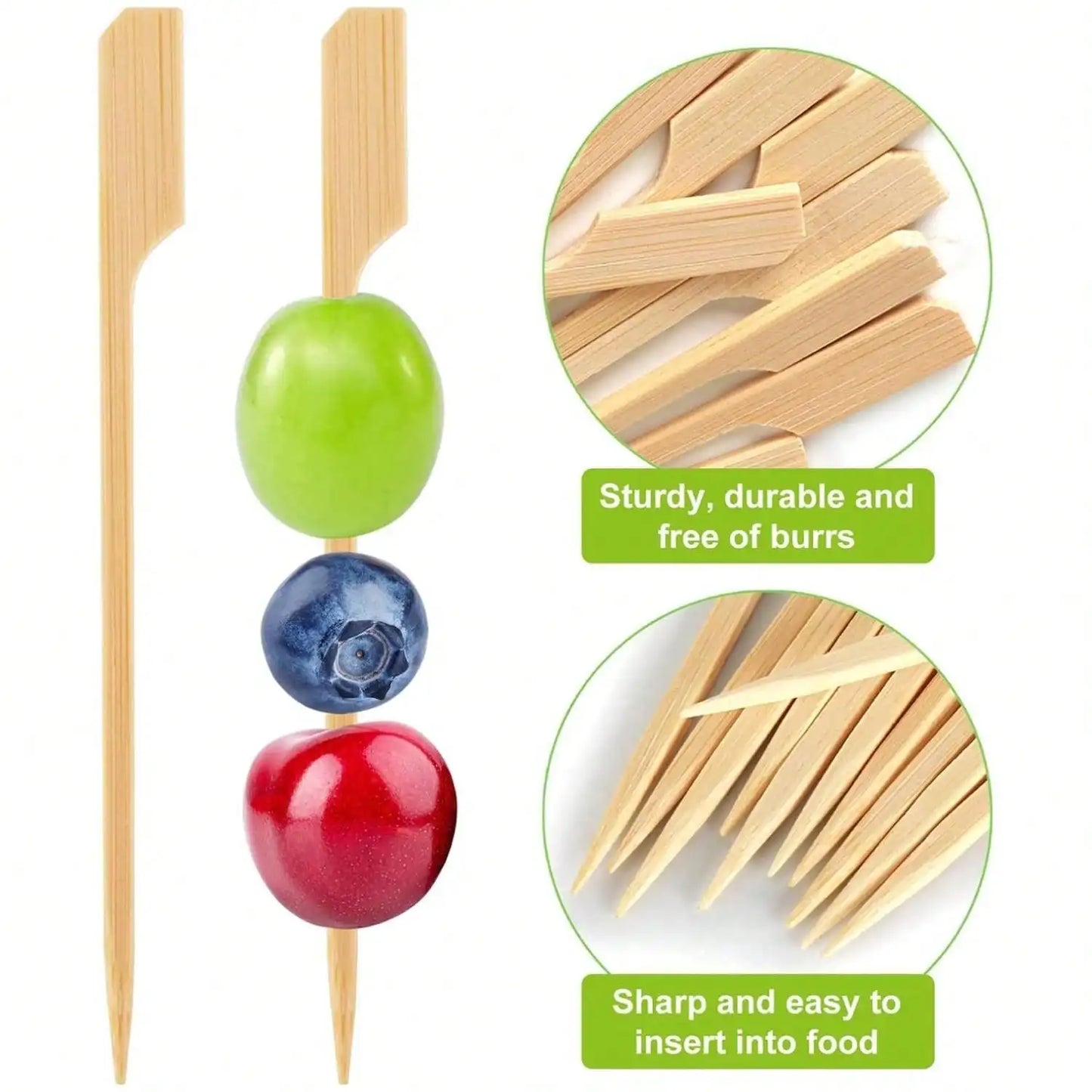 Cocktail Picks Bamboo Skewers For Appetizers, Paddle Wooden Skewers Fancy Flat Toothpicks Bamboo Sticks For Party Sandwich Fruit