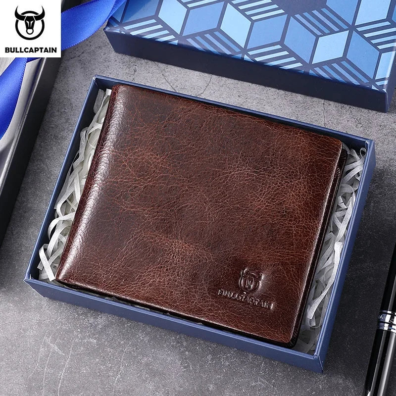 BULLCAPTAIN New Men's Leather Wallet RFID Function Fashion Business Multi-Card Men's Wallet Clip QB026
