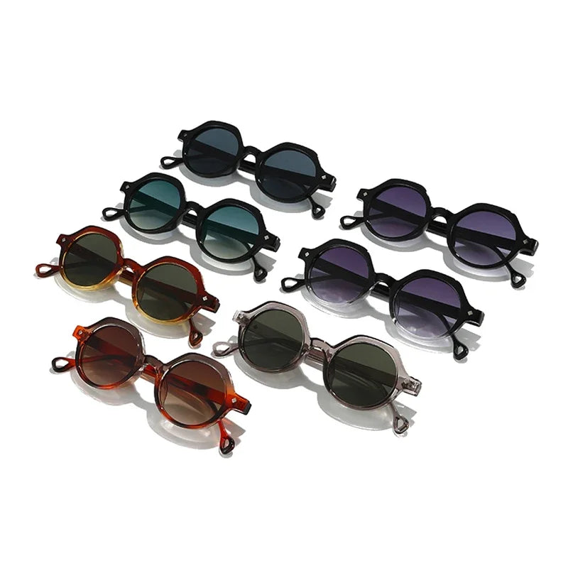 JNPCXI Retro Small Round Punk Sunglasses Women Fashion Gradient Leopard Shades UV400 Men Rivets Sun Glasses