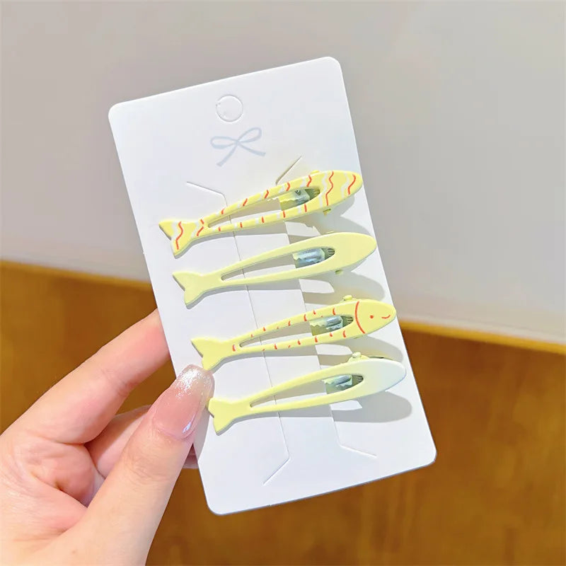 4pcs/set Cute Blue Yellow Small Fish Hair Clips For Women Side Clip Duckbill Clip Fashion Girl Hairpin Hair Accessories
