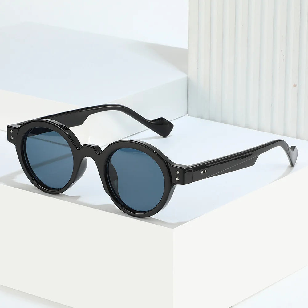 JNPCXI Round Sunglasses Men Punk Double Color Shades UV400 Retro Rivets Decoration Women Trending Sun Glasses Clear Lens Frame