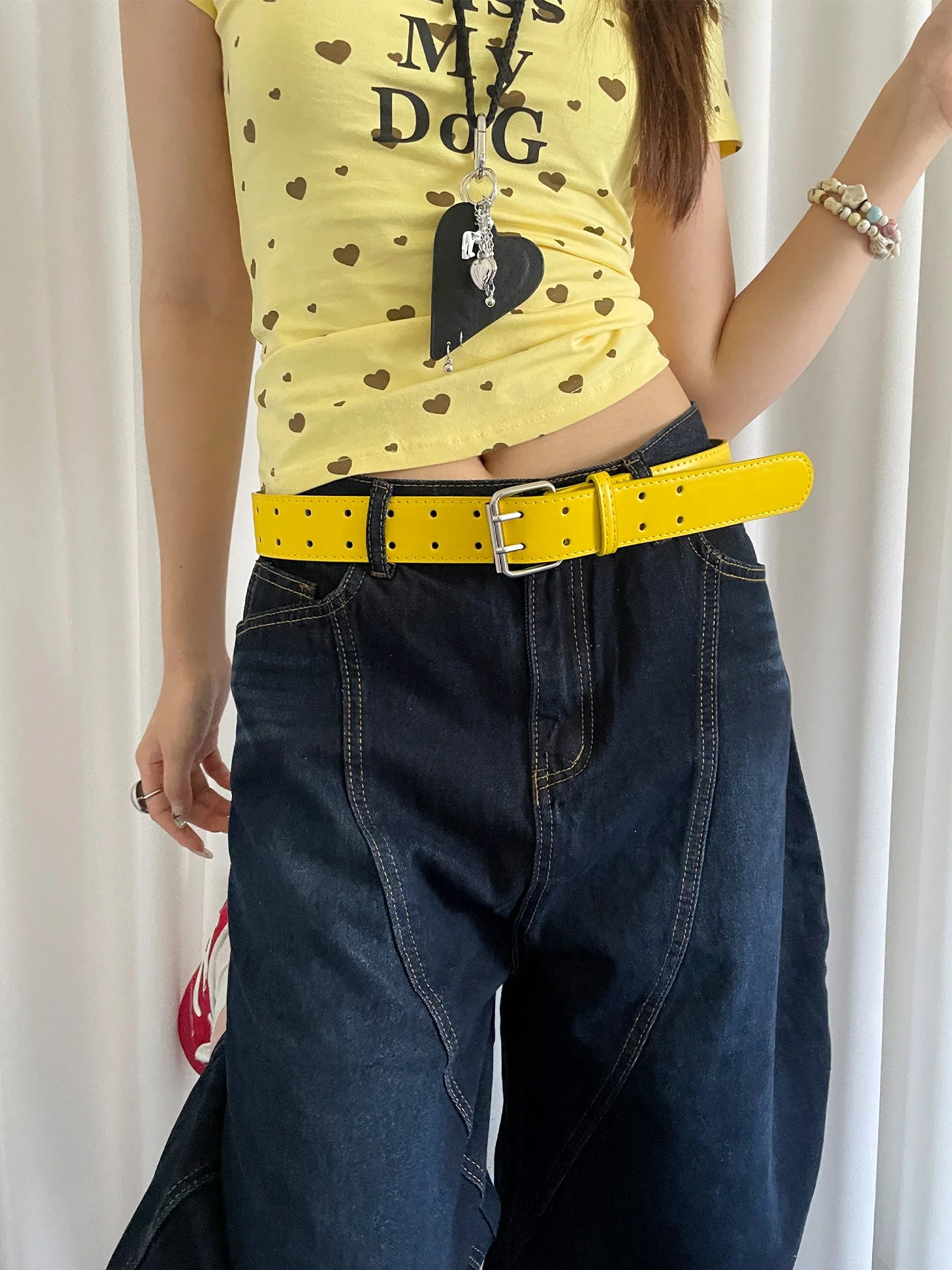 Wide Design Sense Y2K Double-Breasted Yellow Belt For Women With Skirt Jeans With Waistcoat Decoration Versatile Belt