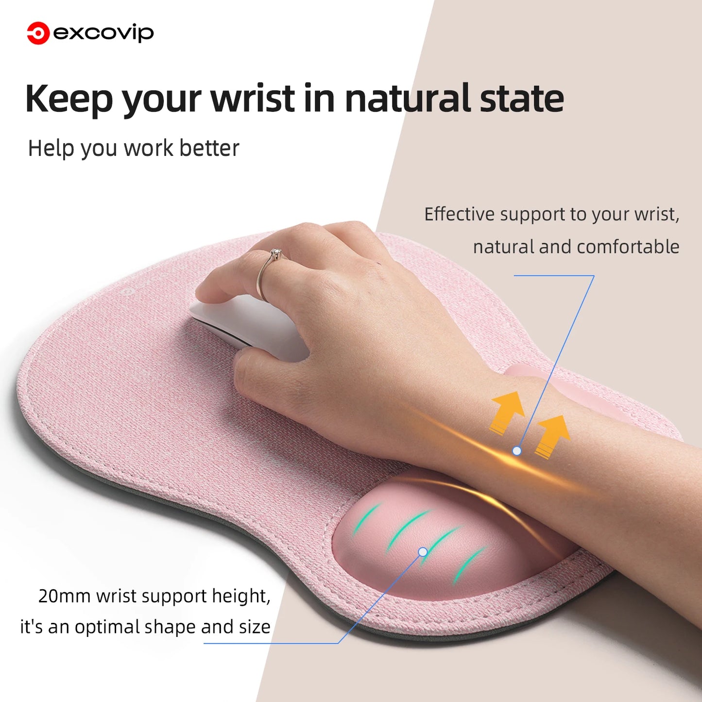 EXCO Memory Foam Wrist Rest Mouse Pad Large Ergonomic Leather Mousepad with Stitched Edge Non-Slip Base for Office Computer