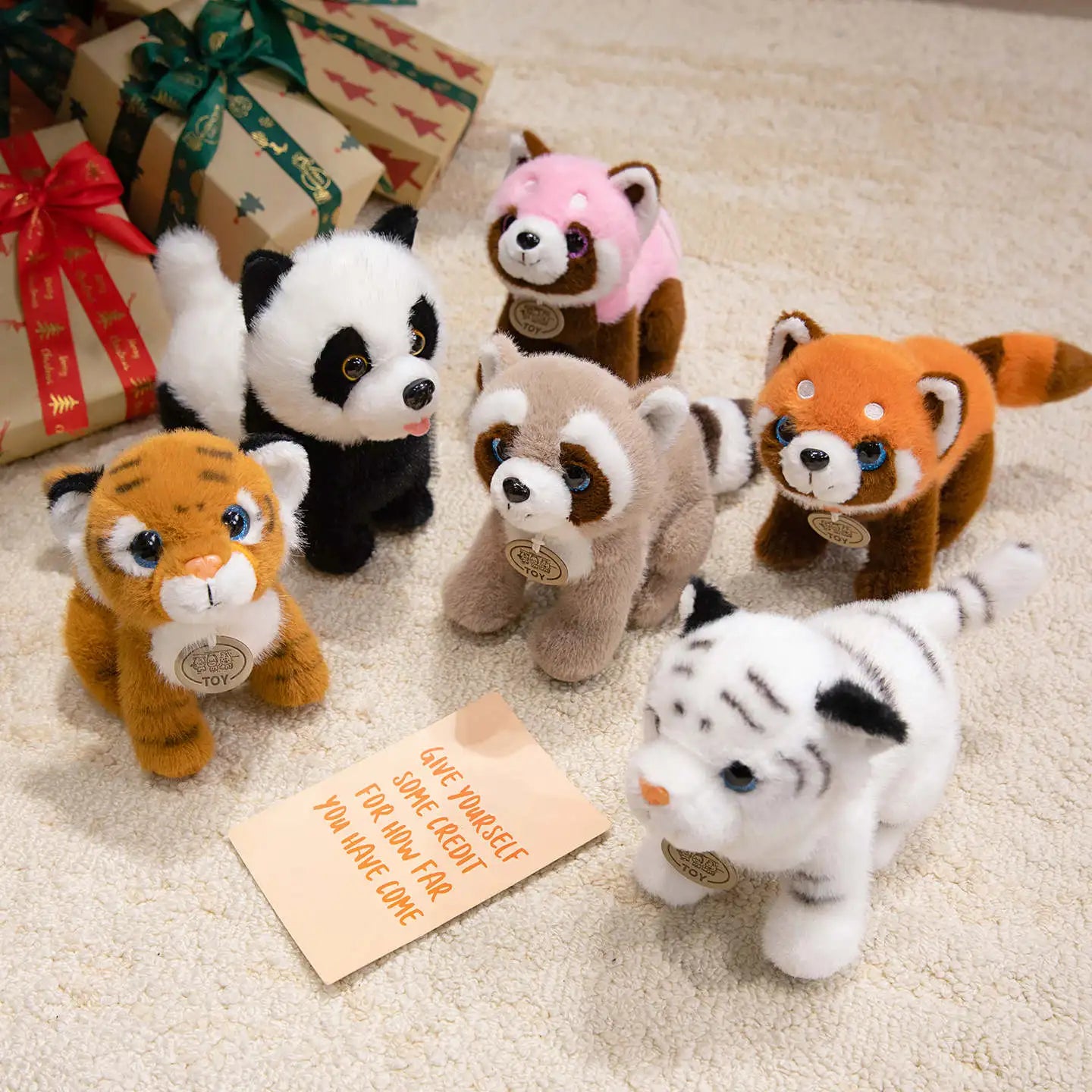 Cute High Quality Standing Animals Red Panda Raccoon Soft Plush Dolls Stuffed Realistic  Tiger Plushie  Birthday  Christmas Gift