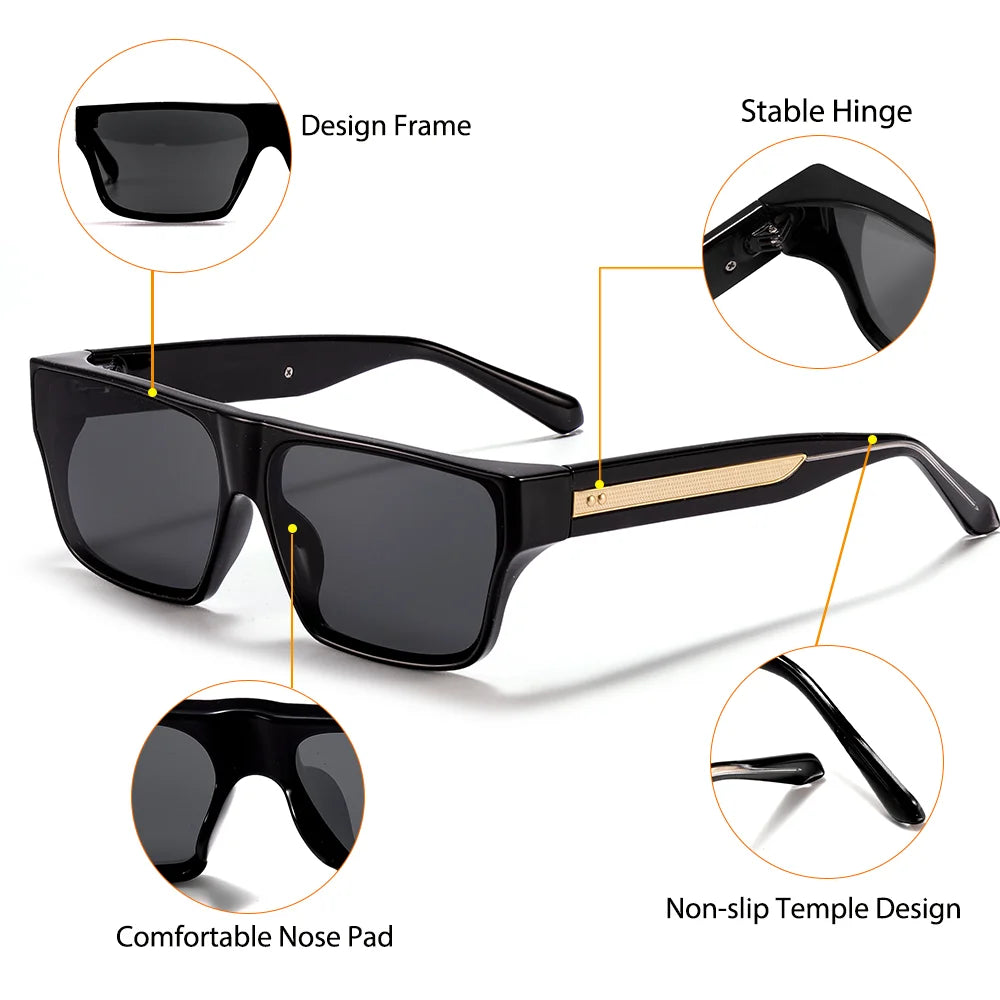 CATERSIDE Men Fashionable Sunglasses Thick Square Frames Personalized Design Outdoors Travel Versatile Essential Glasses UV400