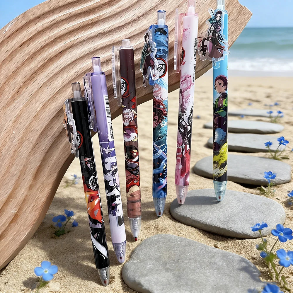 6pcs Kawaii 0.5mm Black Gel Pens Set Cute Cartoon Anime School Office Supplies Gifts