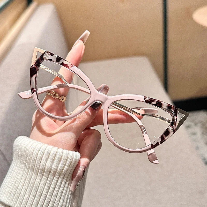 JNPCXI New Fashion Cat Eye Women Glasses Frame Clear Anti Blue Light Optical Leopard Eyewear