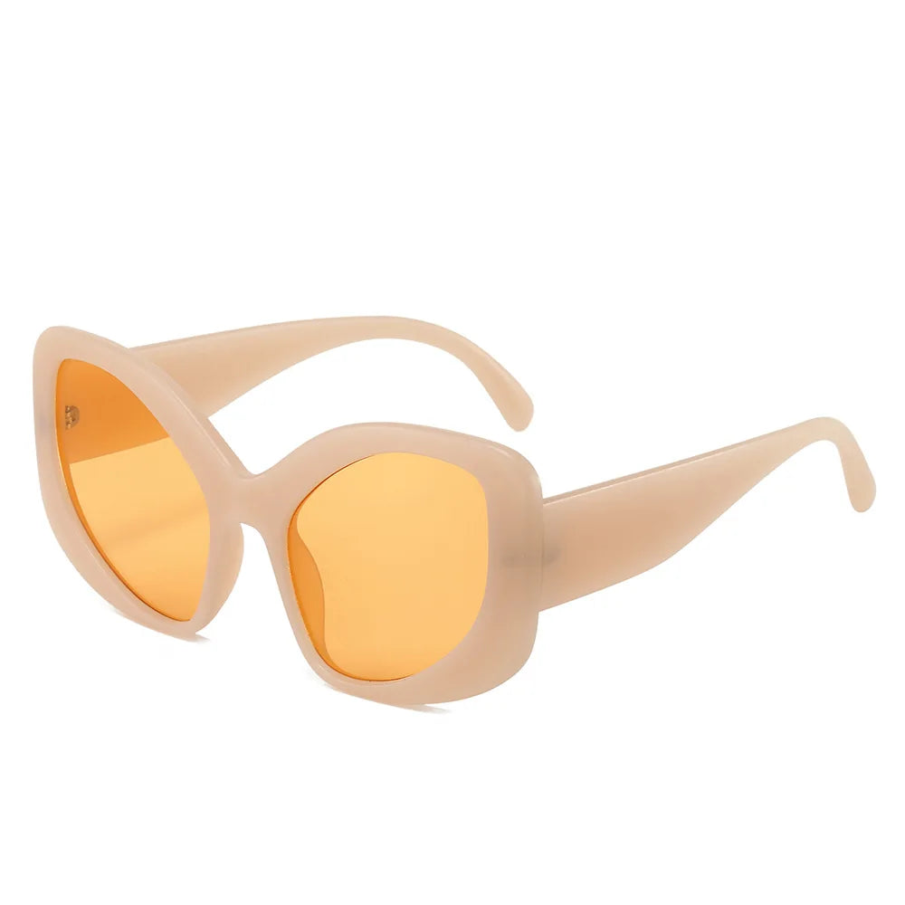 JNPCXI Fashion Oversized Cat Eye Women Sunglasses Shades UV400 Retro Men Matte Orange Candy Color Sun Glasses