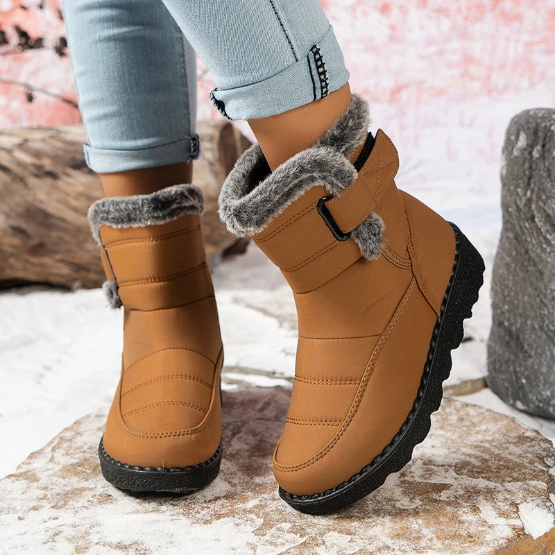 Plus Size 45 Waterproof Non Slip Snow Boots Women Warm Thicken Plush Platform Winter Boots Woman Faux Fur Ankle Botas Couples