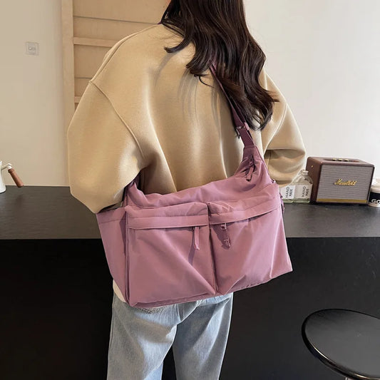 Purple Casual Work Style Waterproof Nylon Crossbody Shoulder Bag Large Capacity