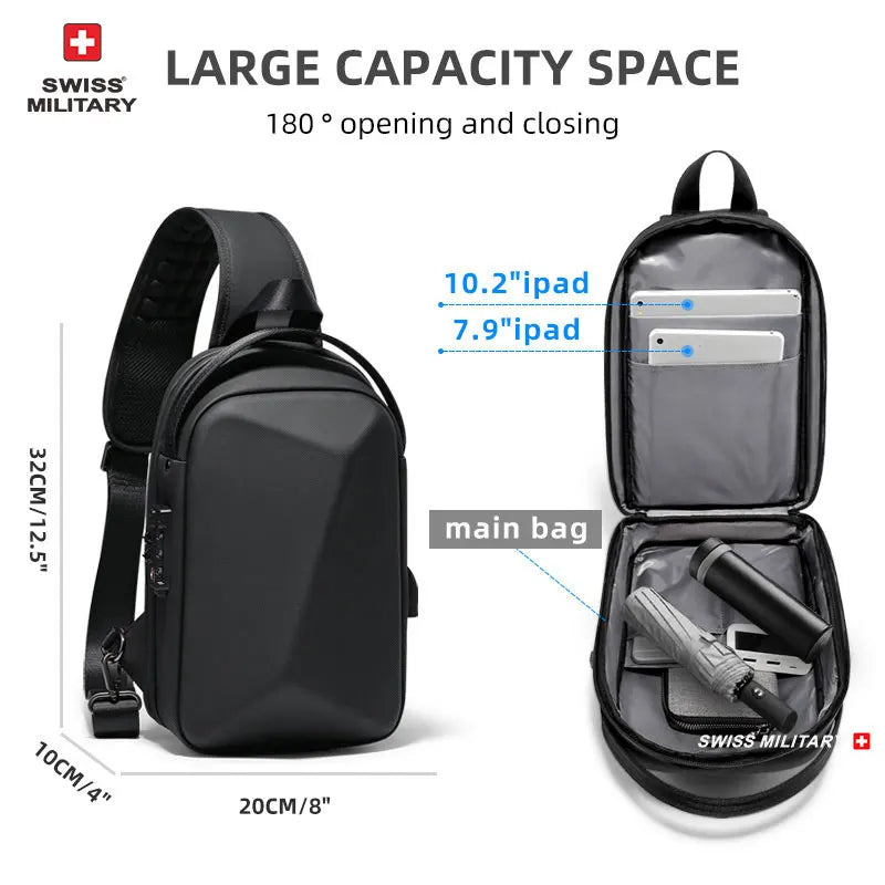 SWISS Fashion Multifunction Bag Men’s Anti-Theft Waterproof Shoulder Business Bag