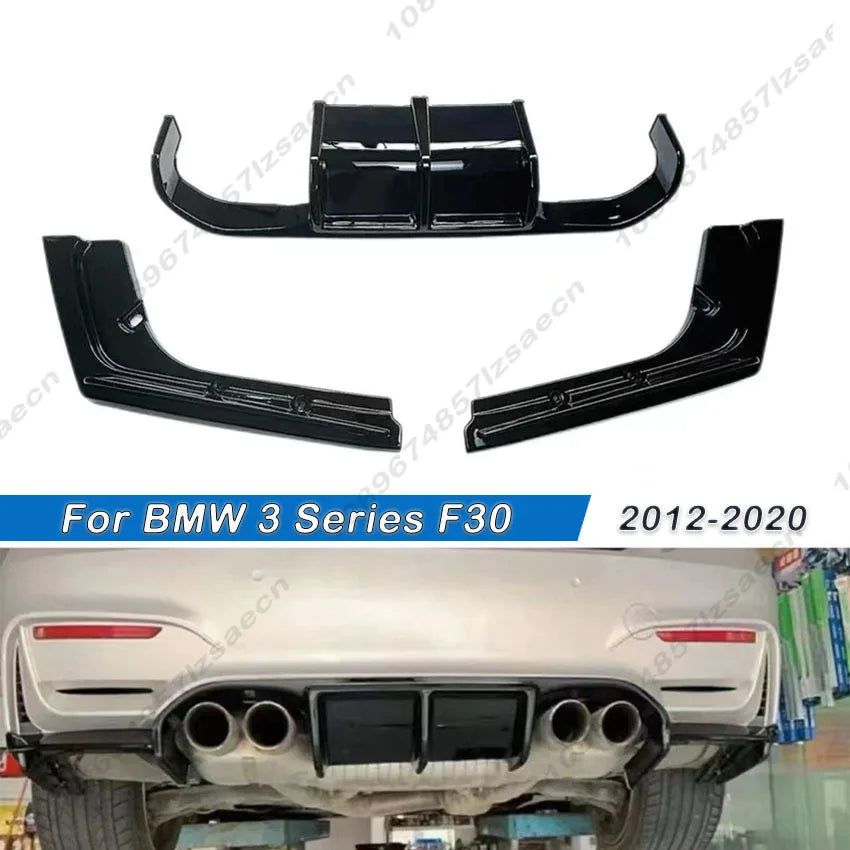 For BMW 3 Series F30 Dedicated M3 Model Car Rear Bumper Lip Spoiler Glossy Black Carbon Fiber Look With LED Brake Light Body Kit