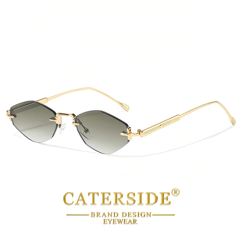 CATERSIDE Punk Men's Small Sunglasses High-Quality Polygon Metal Frame Y2K Sun Glasses Women's Party Outdoor Small Glasses UV400