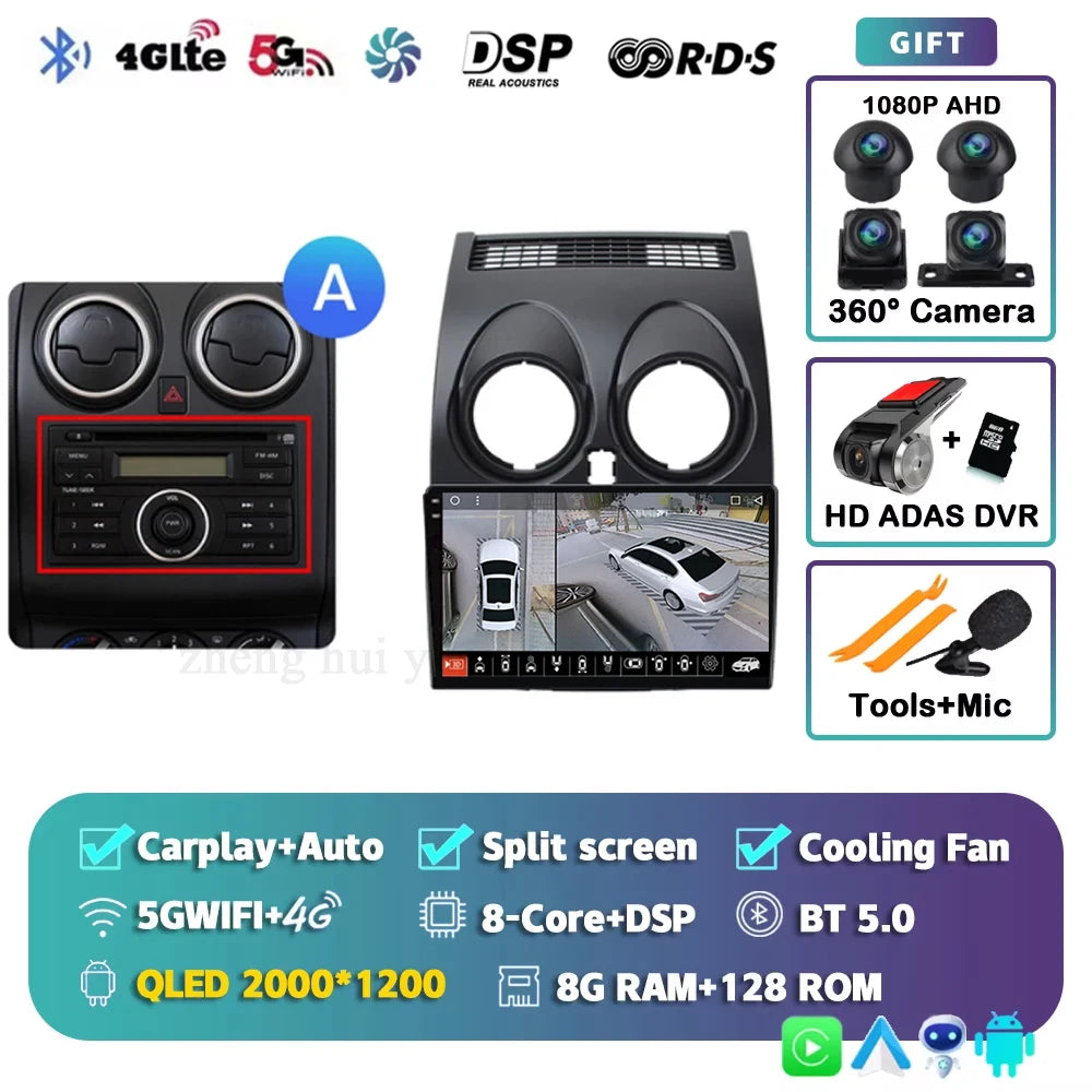 For Nissan Qashqai 1 J10 2006 - 2013 Android 15 4G WIFI Car Radio Carplay Auto Multimedia Stereo Video Player GPS Navigation