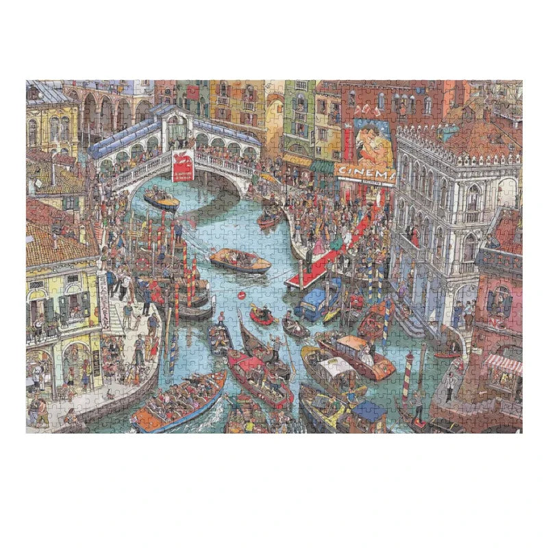 75*50cm Adult 1000 Pieces Jigsaw Puzzle Crowded Canal Beautiful Landscape Paintings Stress Reducing Toys Christmas Gifts