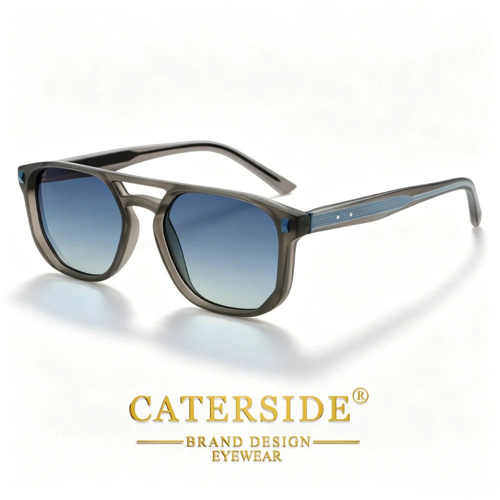 CATERSIDE Men's Pilot Sunglasses Flat Top Double Bridges Square Frame Design Sun Glasses Women's Outdoor Fashion Glasses UV400