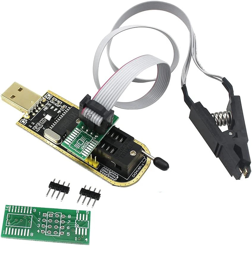 SOIC8 SOP8 Double Clip+ USB Flash Chip IC Test Clips Socket Adpter Programmer BIOS + CH341A 24 25 Series for EEPROM Flash BIOS