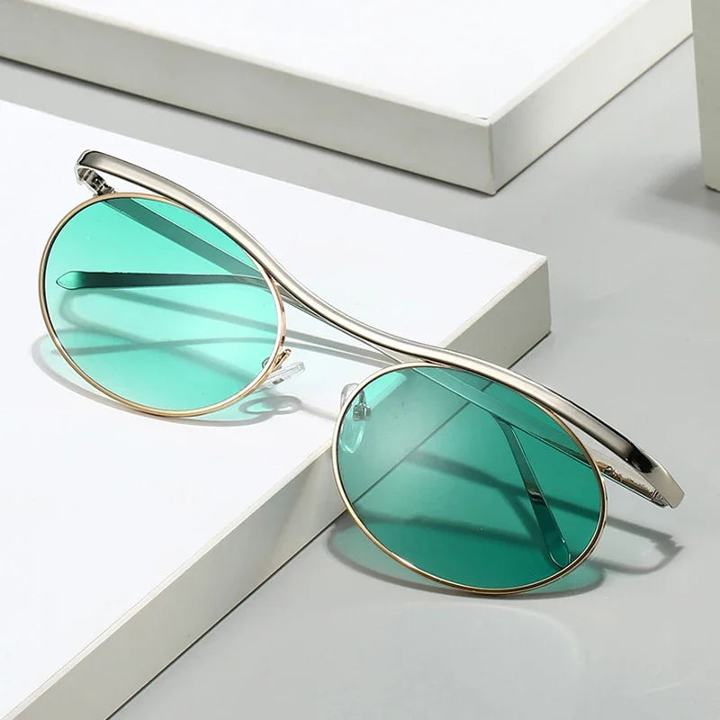 JNPCXI New Retro Oval Metal Women Sunglasses Fashion Punk Men Trending Gradient Shades UV400 Sun Glasses