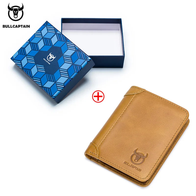 BULLCAPTAIN 2021 New Genuine Leather Man Wallet Small Mini Card Holder Male Purse Pocket RFID Wallet Coin High Quality