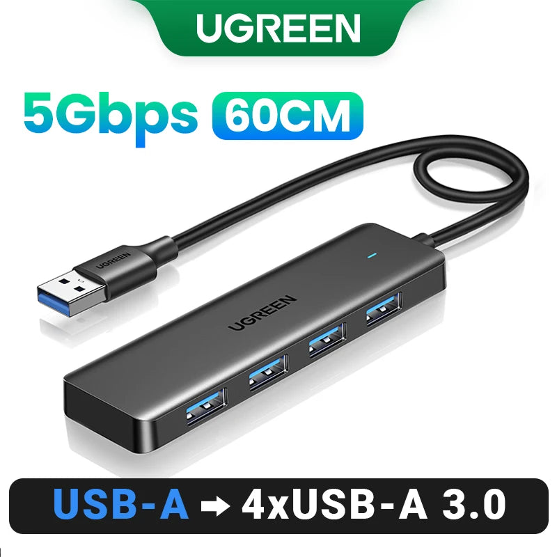 USB3.0 HUB 4 Ports USB-A Splitter Slim USB Expander Mouse Keyboard Flash Drive